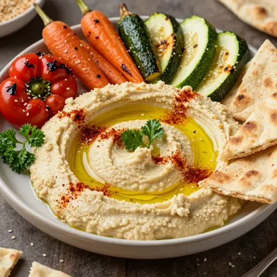 New Year's Hummus Platter with Roasted Veggies