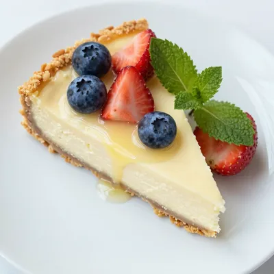 No Bake Lemon Cheesecake with Fresh Berries and Glaze