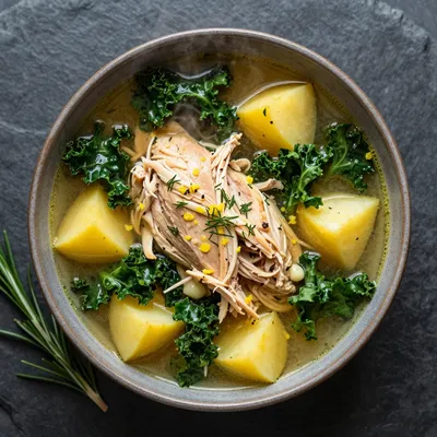 one pot garlic lemon chicken soup with kale for winter comfort meals
