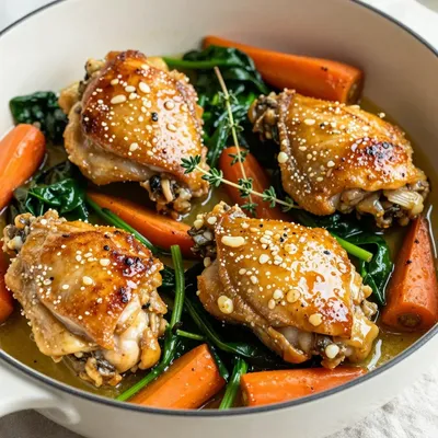 onepot garlic chicken with spinach and winter vegetables