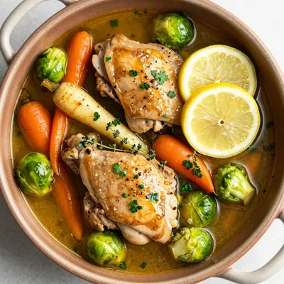 onepot lemon garlic chicken and winter vegetable stew for suppers