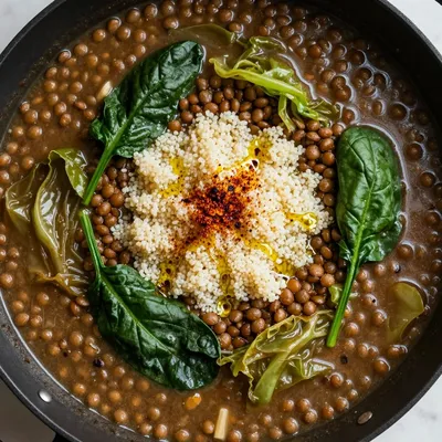onepot lentil stew with cabbage and spinach for healthy family dinners