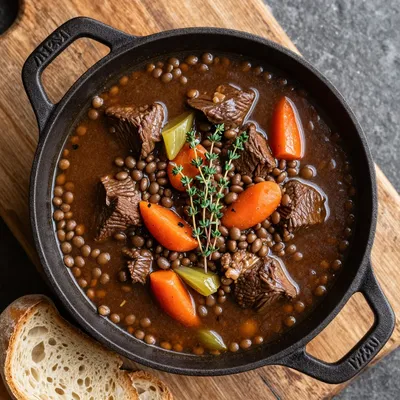 Quick 25-Minute Cozy Hearty Beef and Lentil Stew