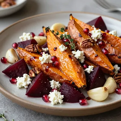 roasted garlic and herb sweet potato and beet salad for winter suppers