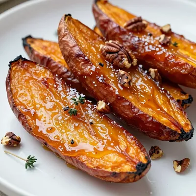 roasted sweet potatoes with maple glaze and pecans for festive sides