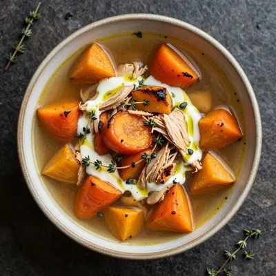slow cooker chicken and garlic roasted root vegetable soup for january