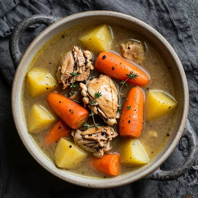 slow cooker chicken and root vegetable stew with herbs for cold evenings