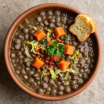slow cooker lentil soup with carrots cabbage and warm spices