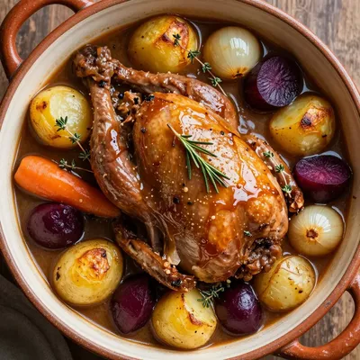slow cooker turkey stew with roasted potatoes and winter root vegetables