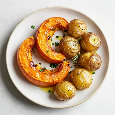 warm garlic roasted winter squash and potato dinner for busy families