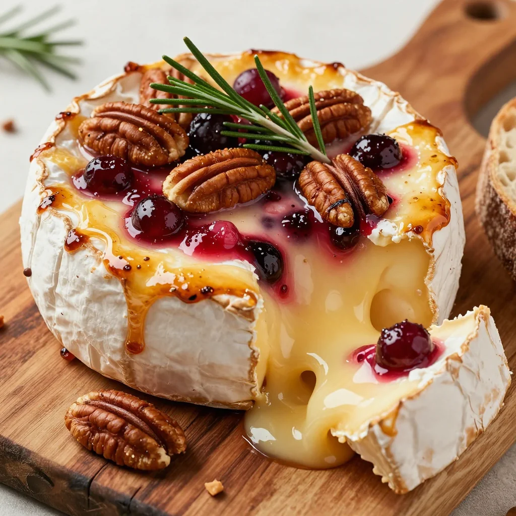 baked brie with cranberry sauce and pecans for christmas entertaining