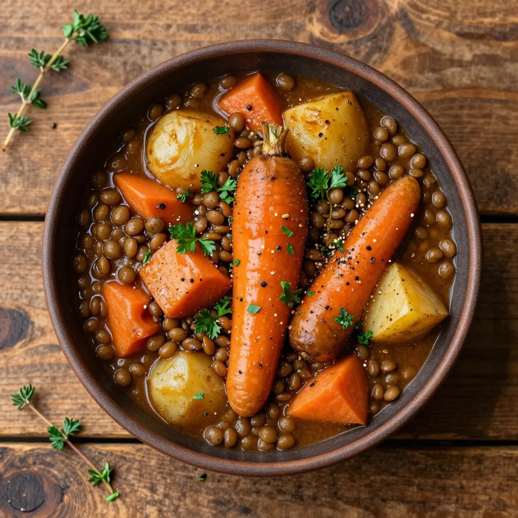 batchcooked lentil and root vegetable stew for cozy family dinners