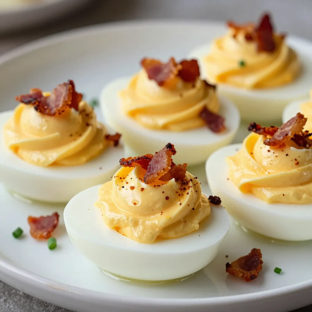Cheesy Bacon Deviled Eggs for NFL Playoff Appetizers
