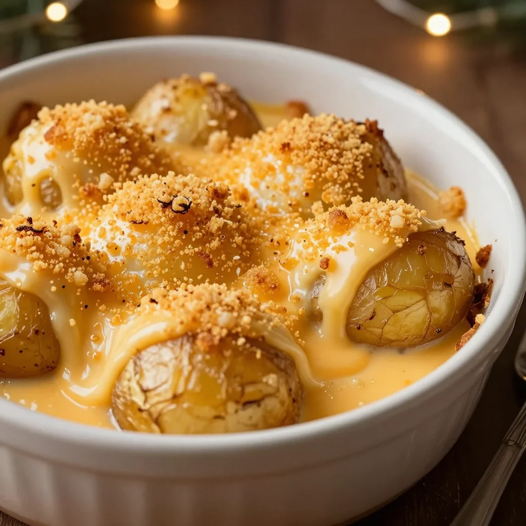 cheesy potato casserole with crispy topping for cozy holiday dinners