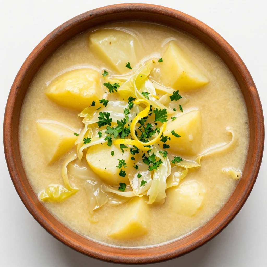 comforting lemon garlic cabbage and potato soup for cold nights