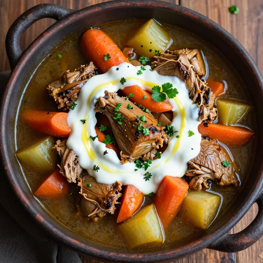 cozy slow cooker turkey and winter vegetable stew with lemon garlic