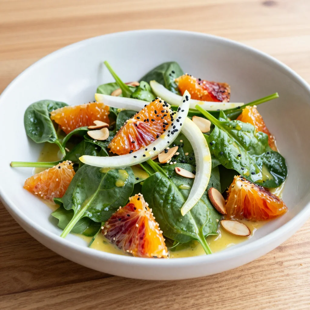 healthy citrus spinach salad with oranges and lemon vinaigrette for january