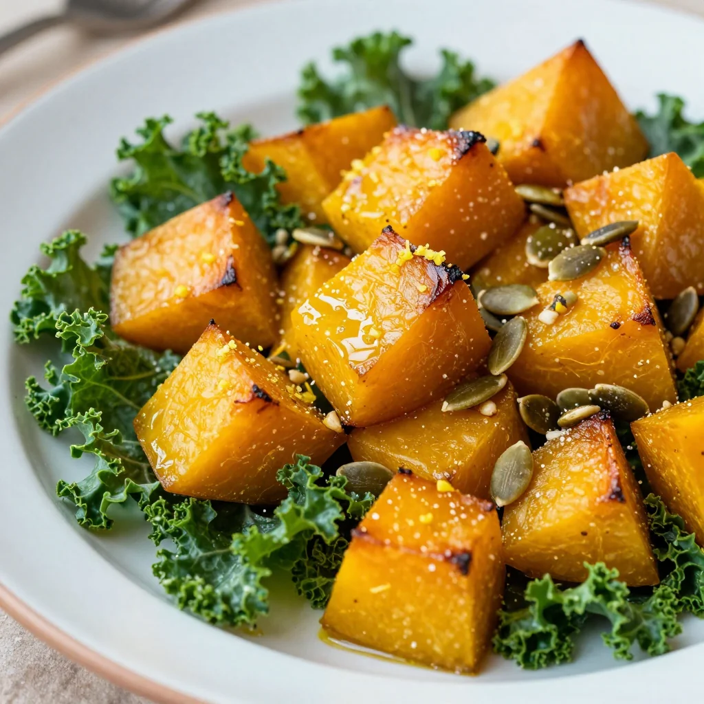 healthy lemon roasted winter squash and kale for budget suppers