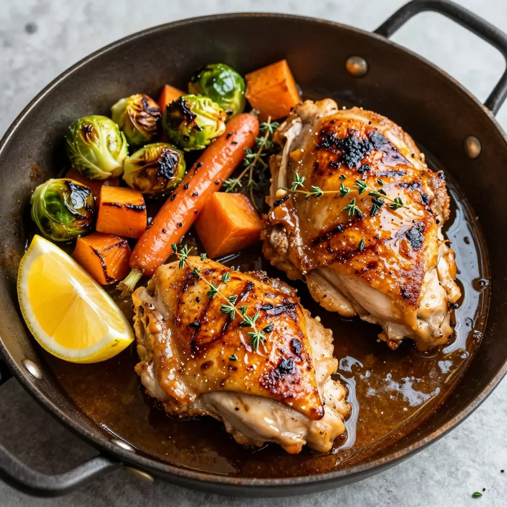 healthy onepot garlic chicken with roasted winter vegetables