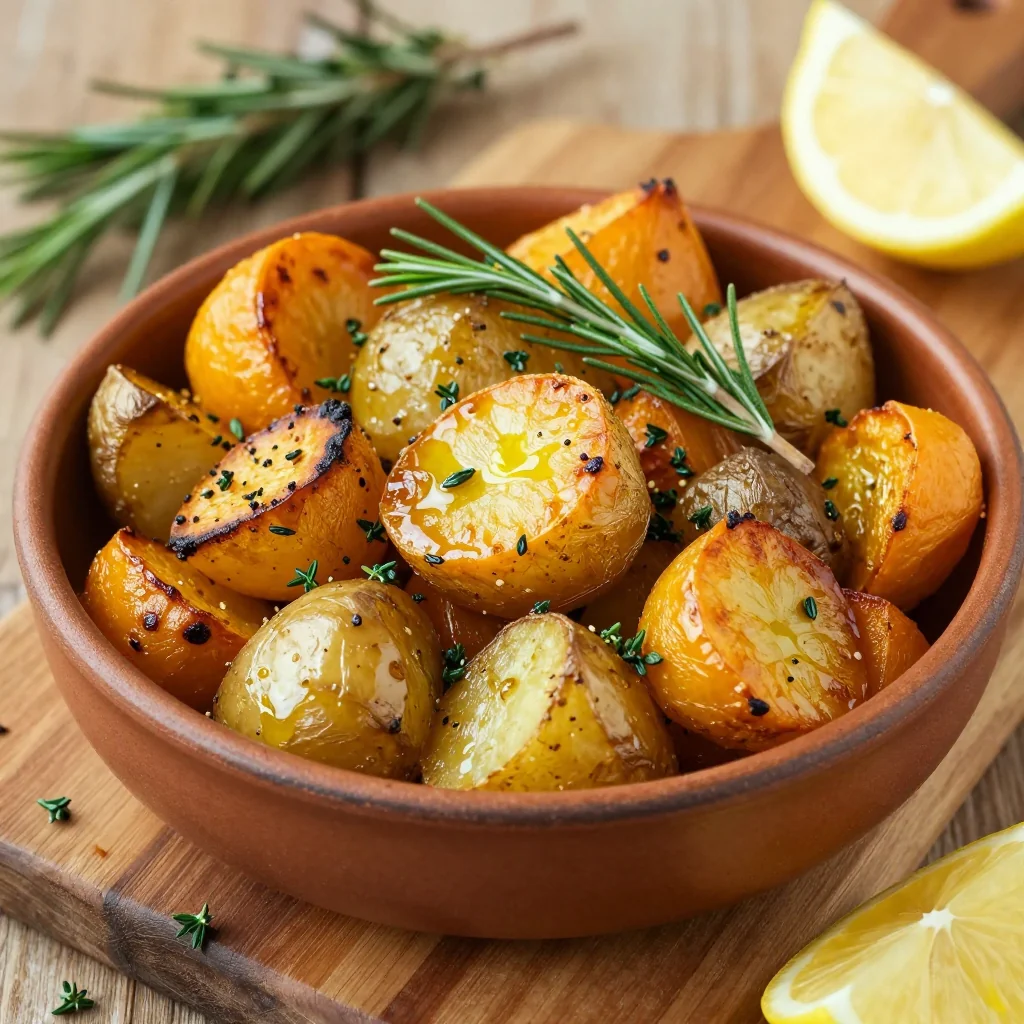healthy roasted winter squash and potatoes with rosemary and thyme