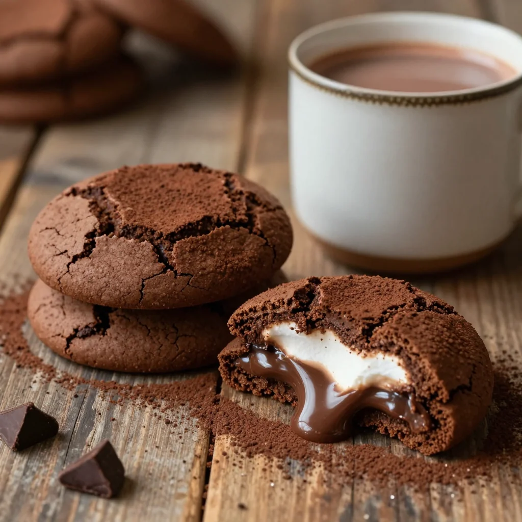Hot Chocolate Cookies with Marshmallow Center for Cozy Days