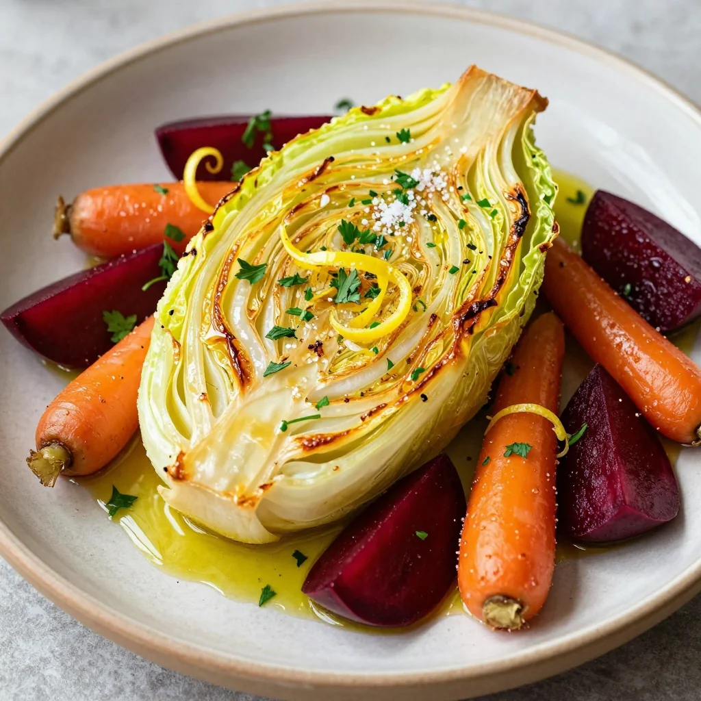 lemon garlic roasted cabbage and root vegetables for light meals