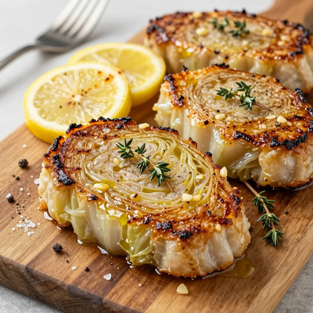 lemon roasted cabbage steaks with garlic and thyme for detox meals