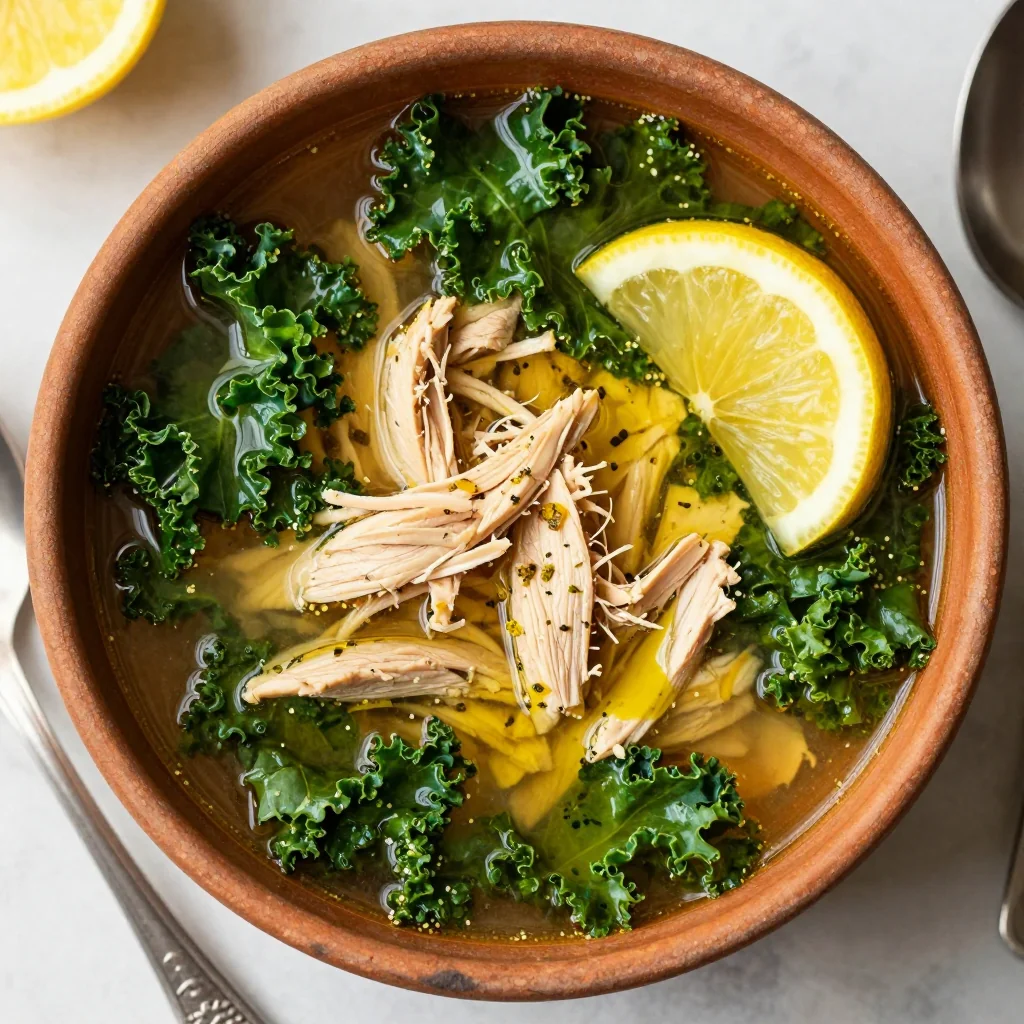 one pot chicken and kale soup with garlic and lemon for cozy nights