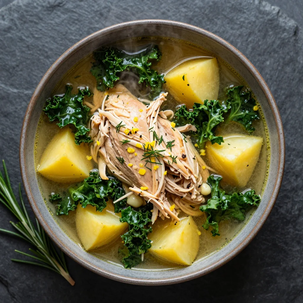 one pot garlic lemon chicken soup with kale for winter comfort meals