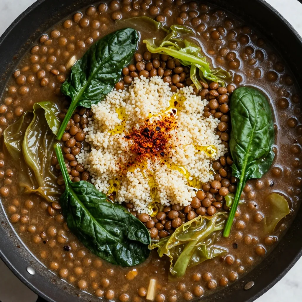 onepot lentil stew with cabbage and spinach for healthy family dinners