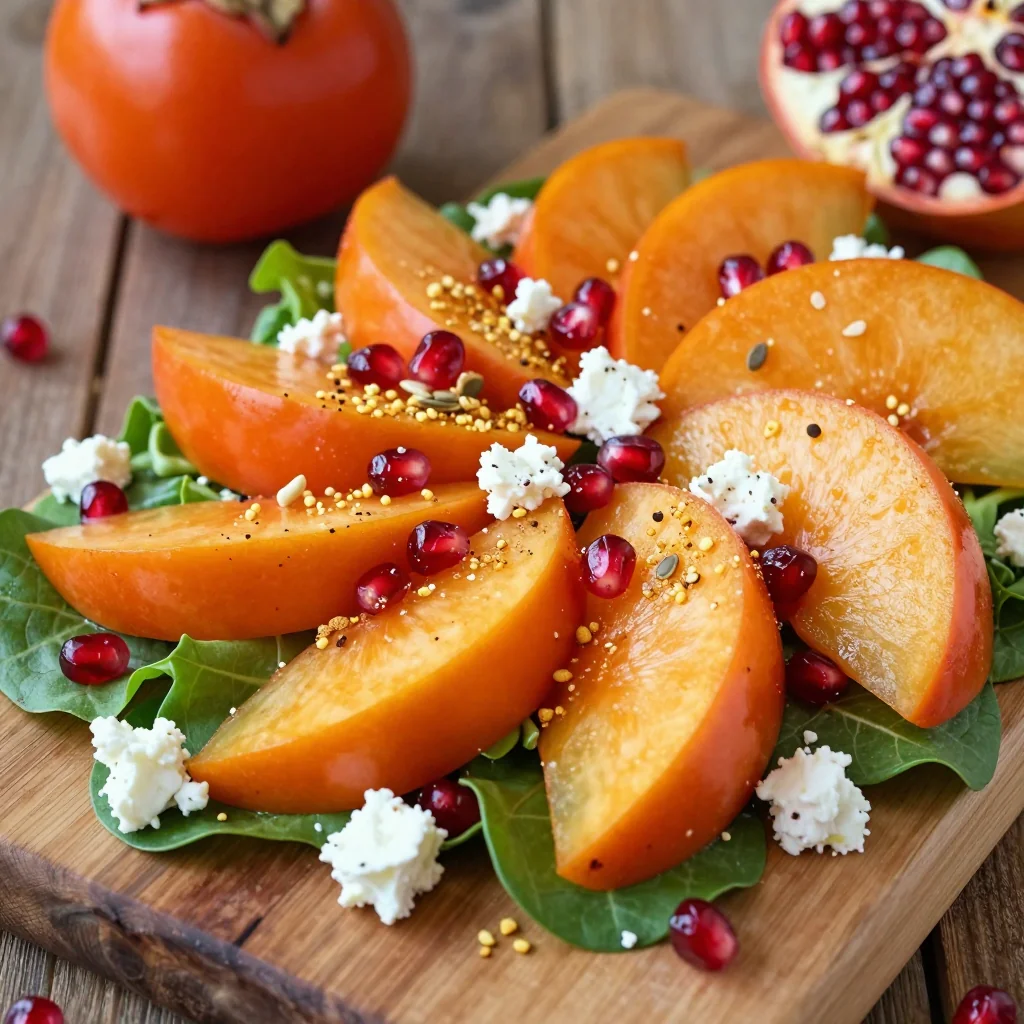 persimmon and pomegranate winter salad with feta and toasted seeds