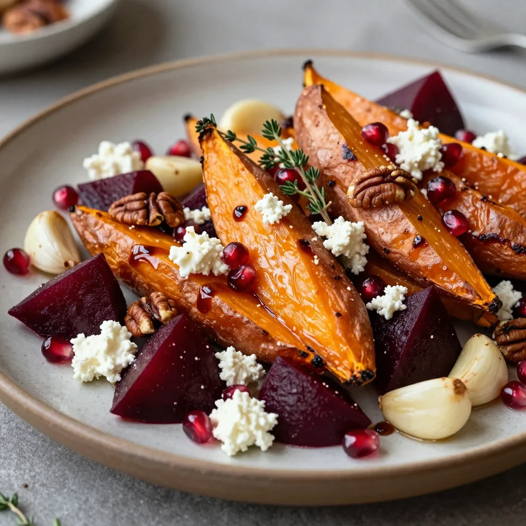 roasted garlic and herb sweet potato and beet salad for winter suppers