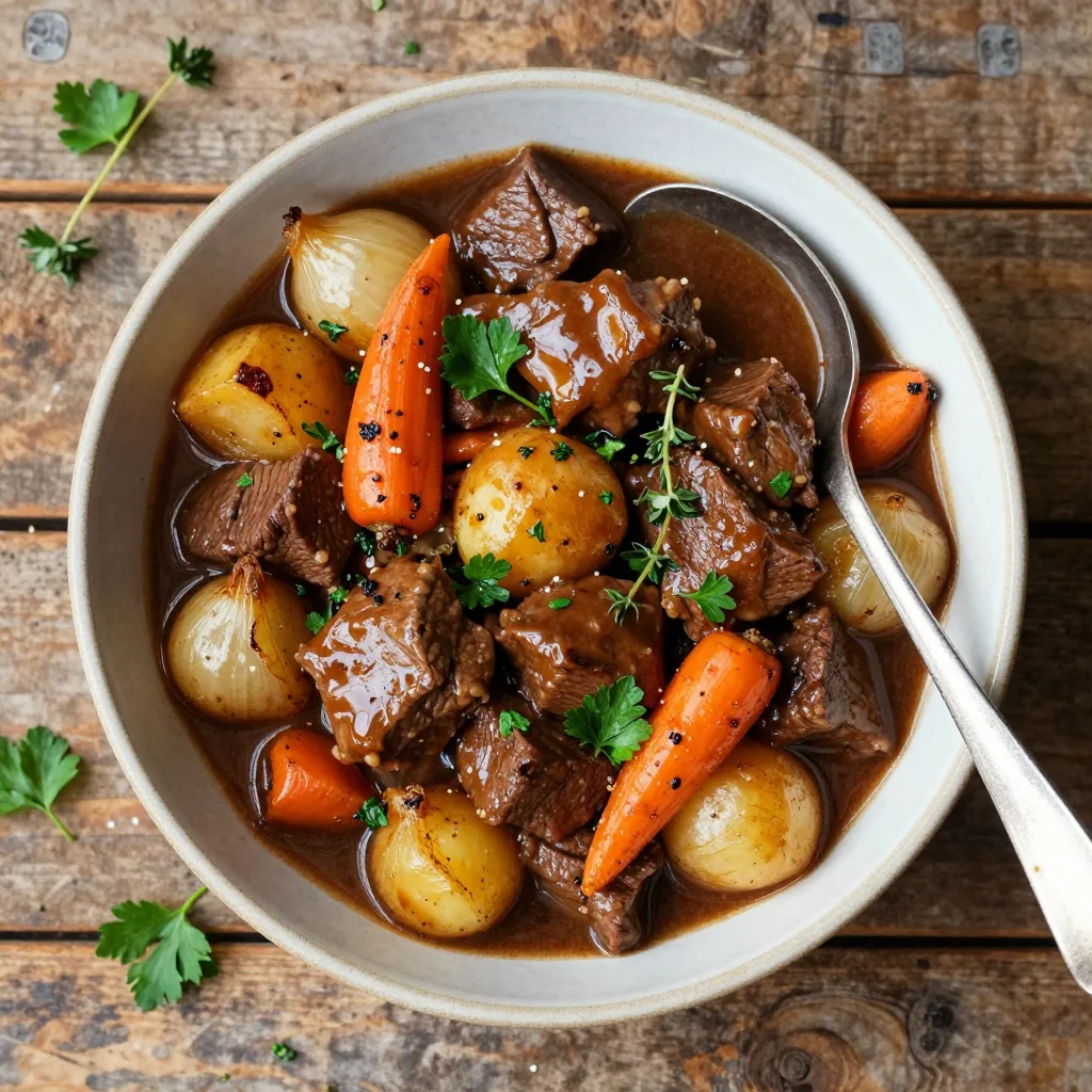 slow cooker beef and carrot stew with fresh herbs for family meals