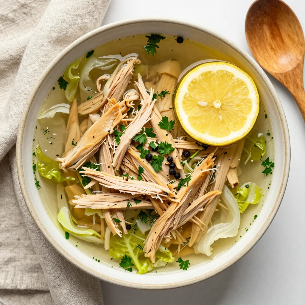 slow cooker turkey and cabbage soup with lemon and fresh herbs