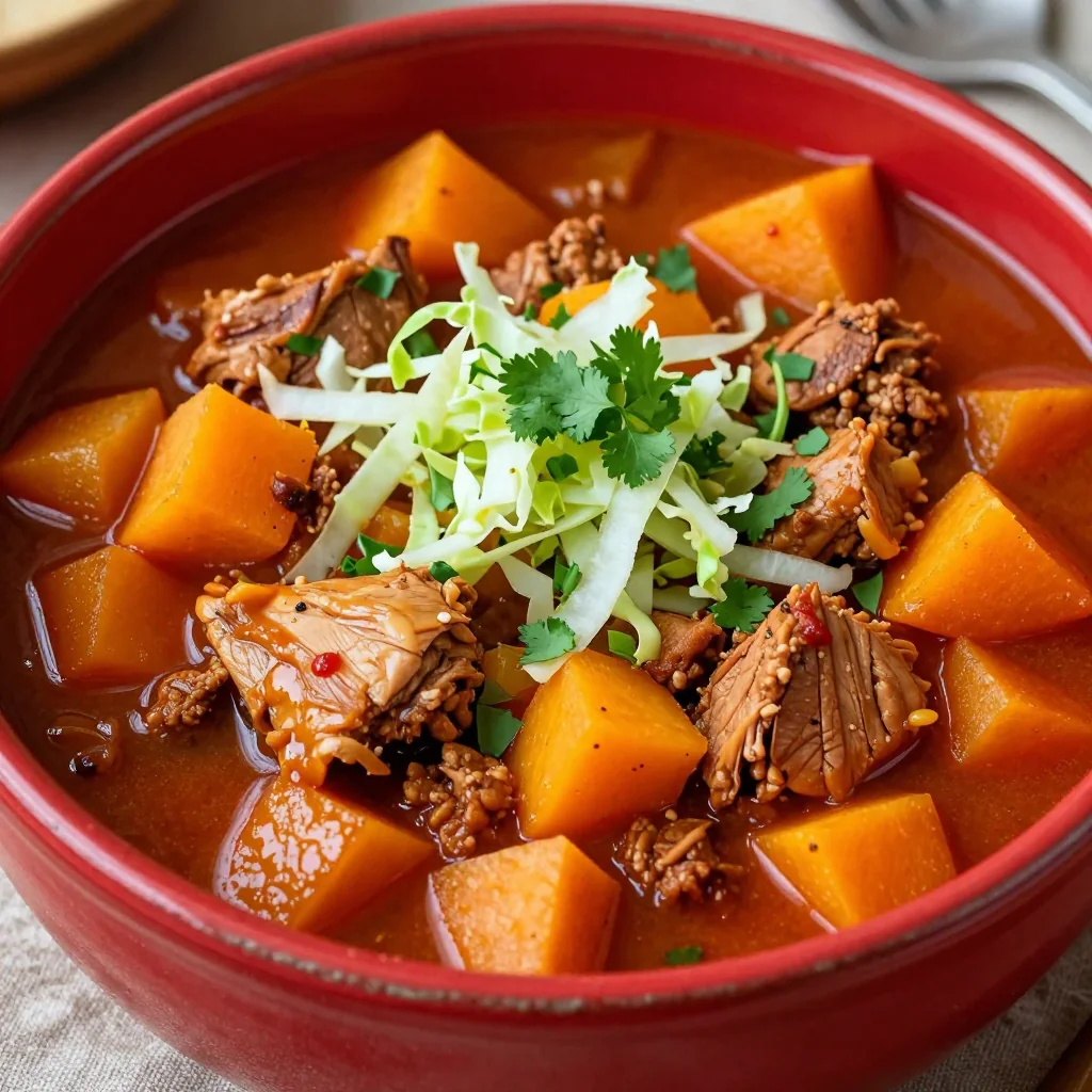 slow cooker turkey and winter squash chili with cabbage and root veggies