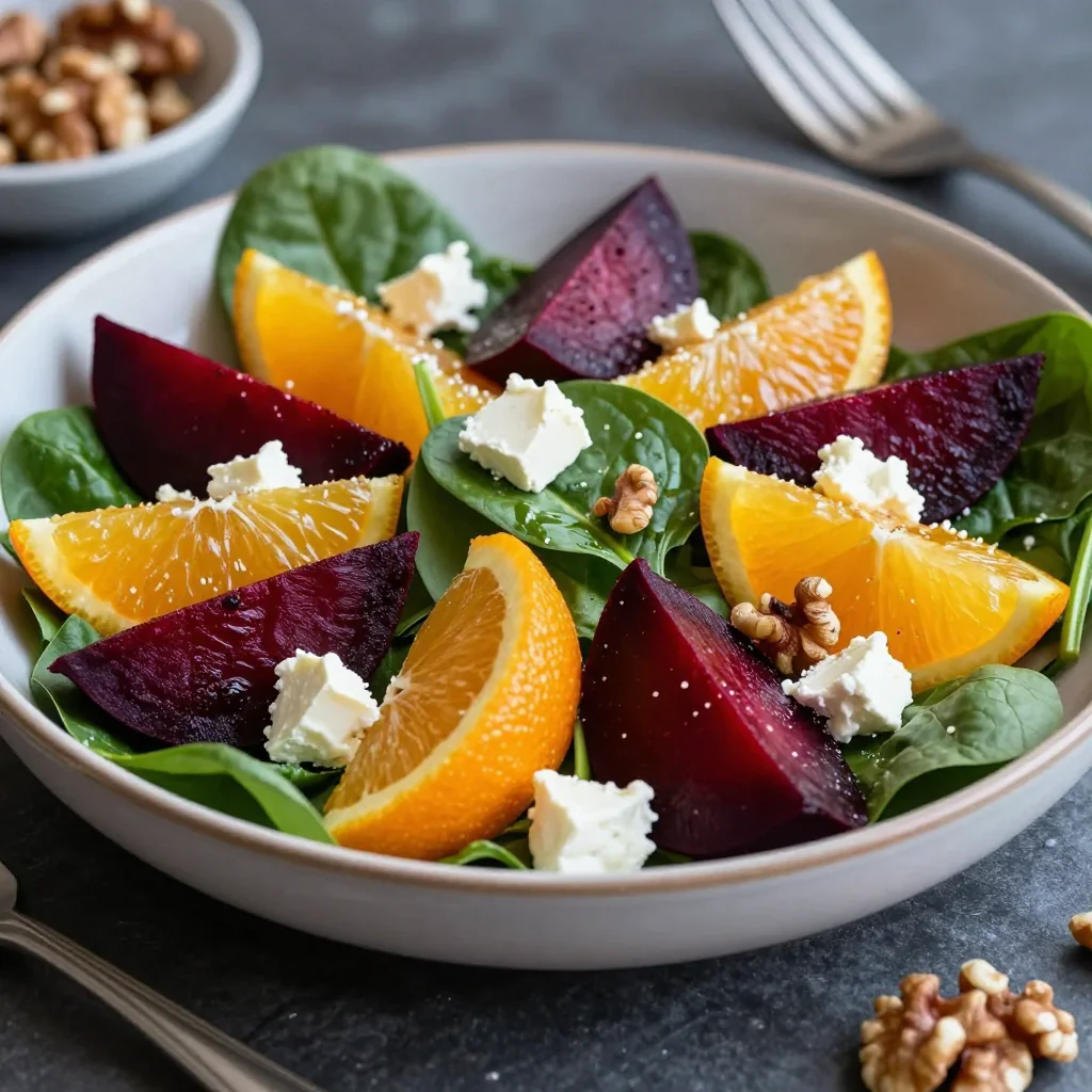 warm citrus and spinach salad with roasted beets for winter meals