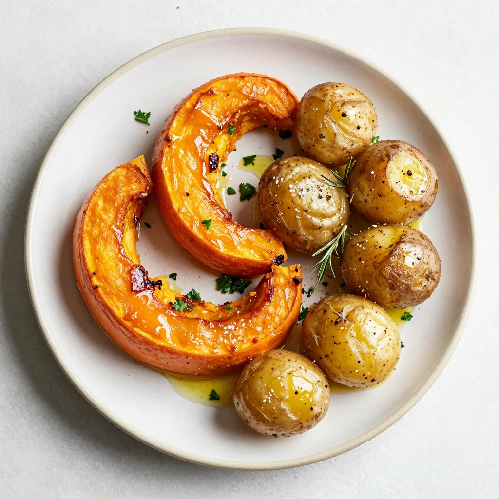 warm garlic roasted winter squash and potato dinner for busy families