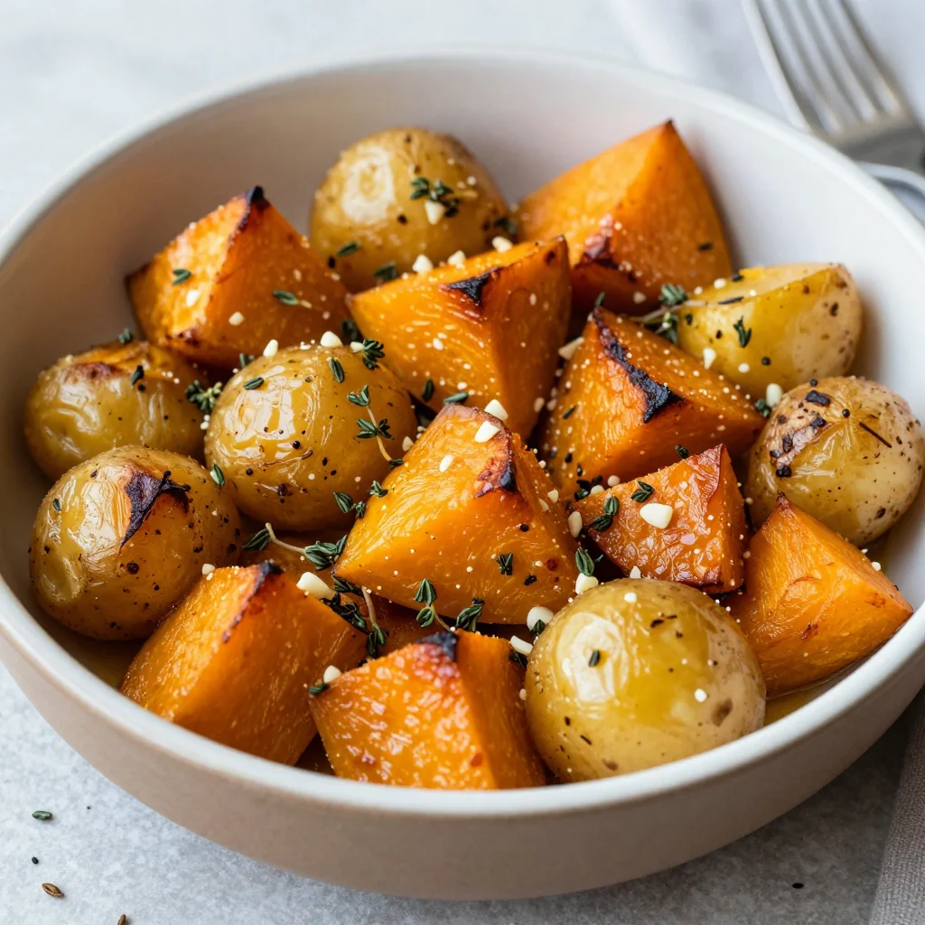 warm garlic roasted winter squash and potato medley for families