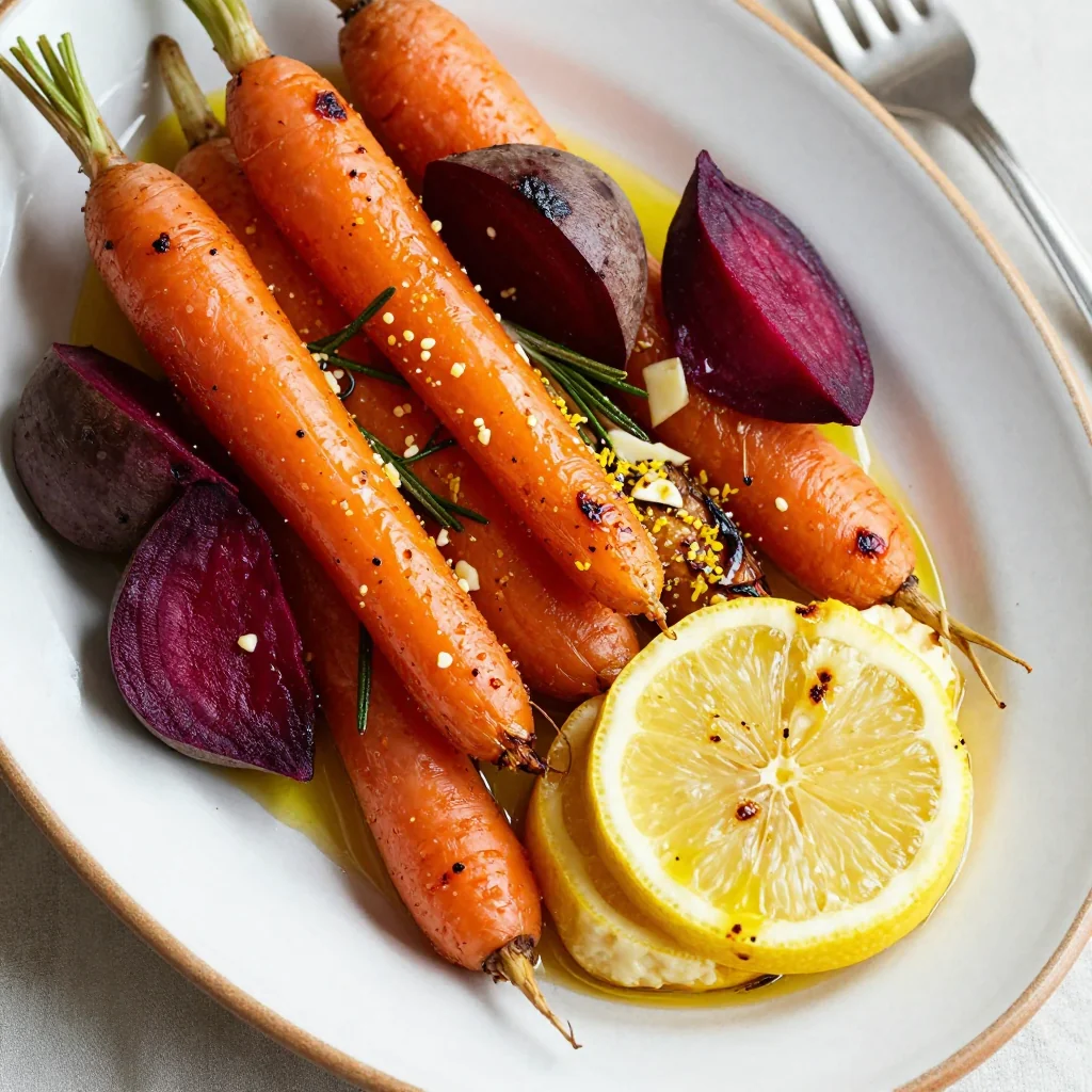 warm lemon roasted root vegetables with garlic and rosemary for family meals