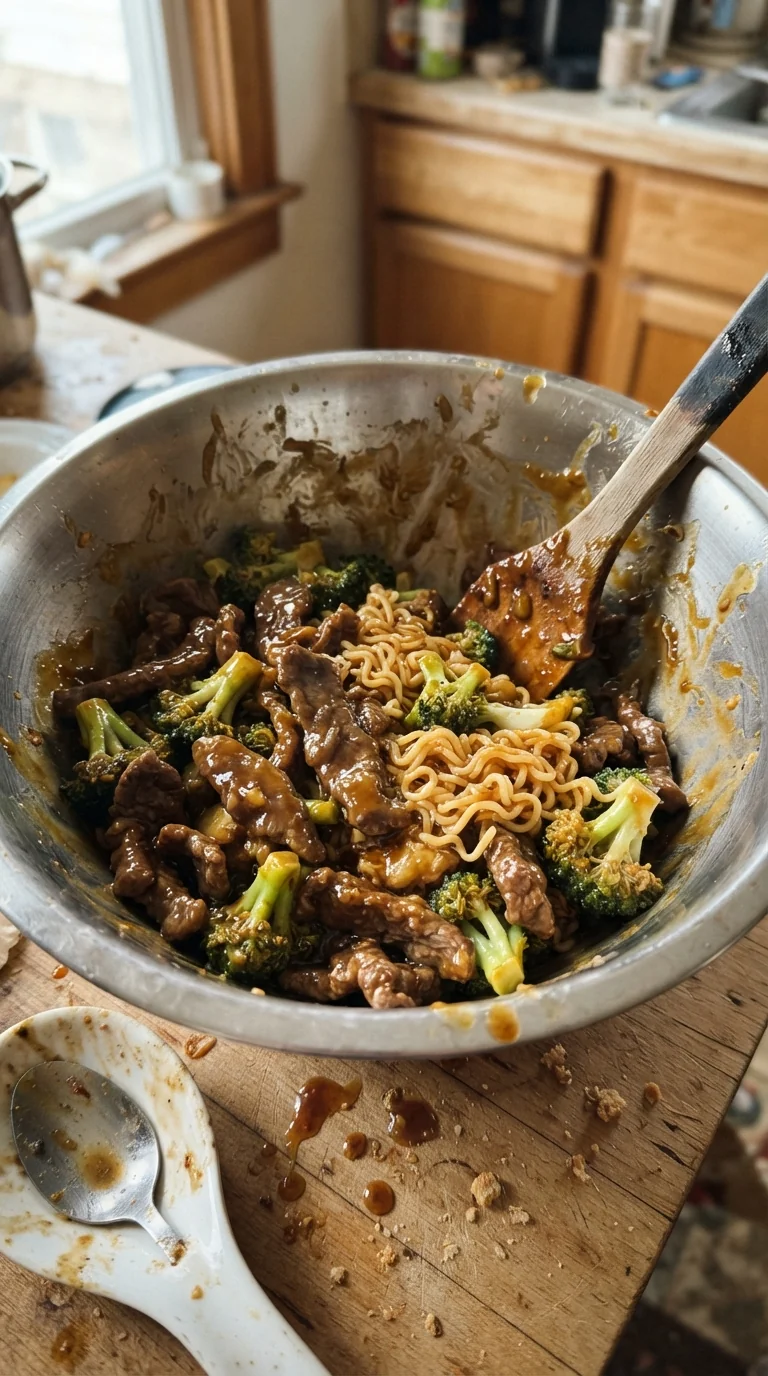 Step-by-step cooking of Savory Beef and Broccoli Ramen
