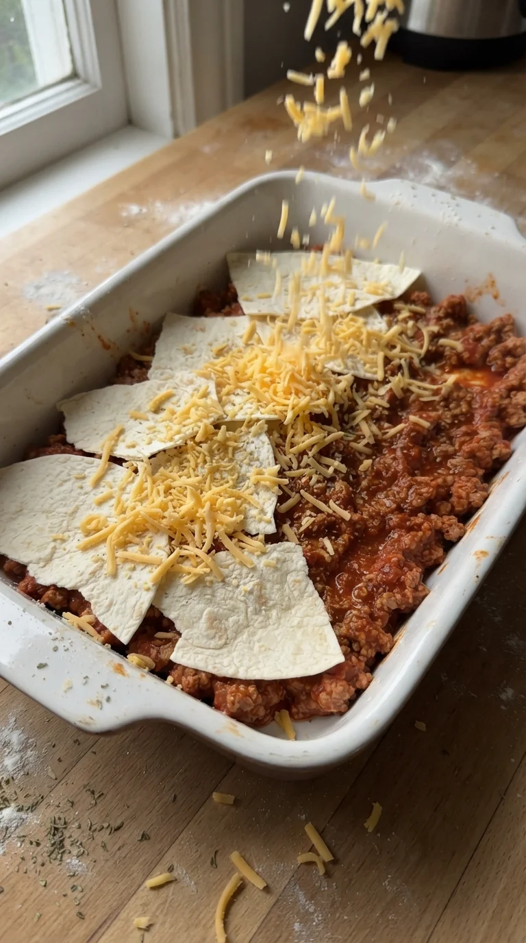 Step-by-step cooking of Cheesy Beef Enchilada Bake