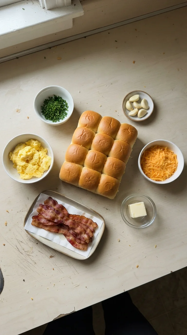 Ingredients for Cheesy Garlic Butter Breakfast Sliders