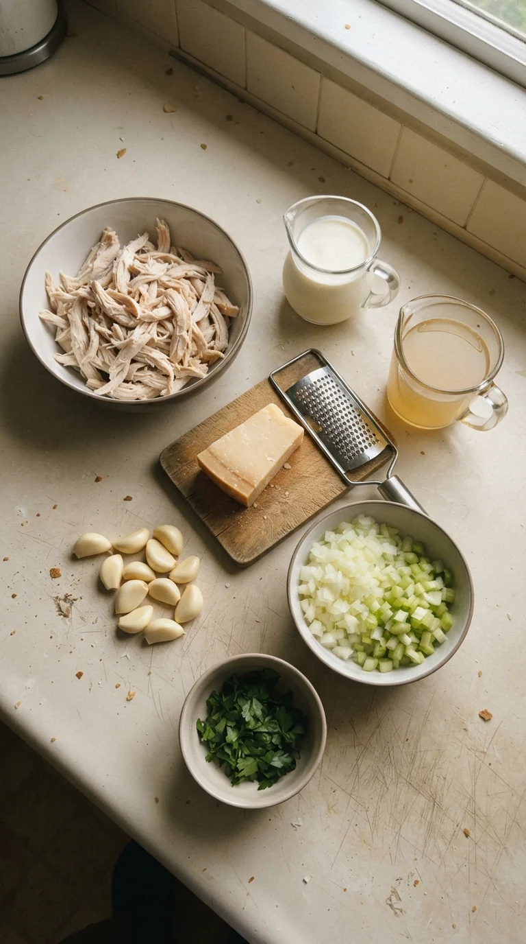Ingredients for Creamy Garlic Parmesan Chicken Soup