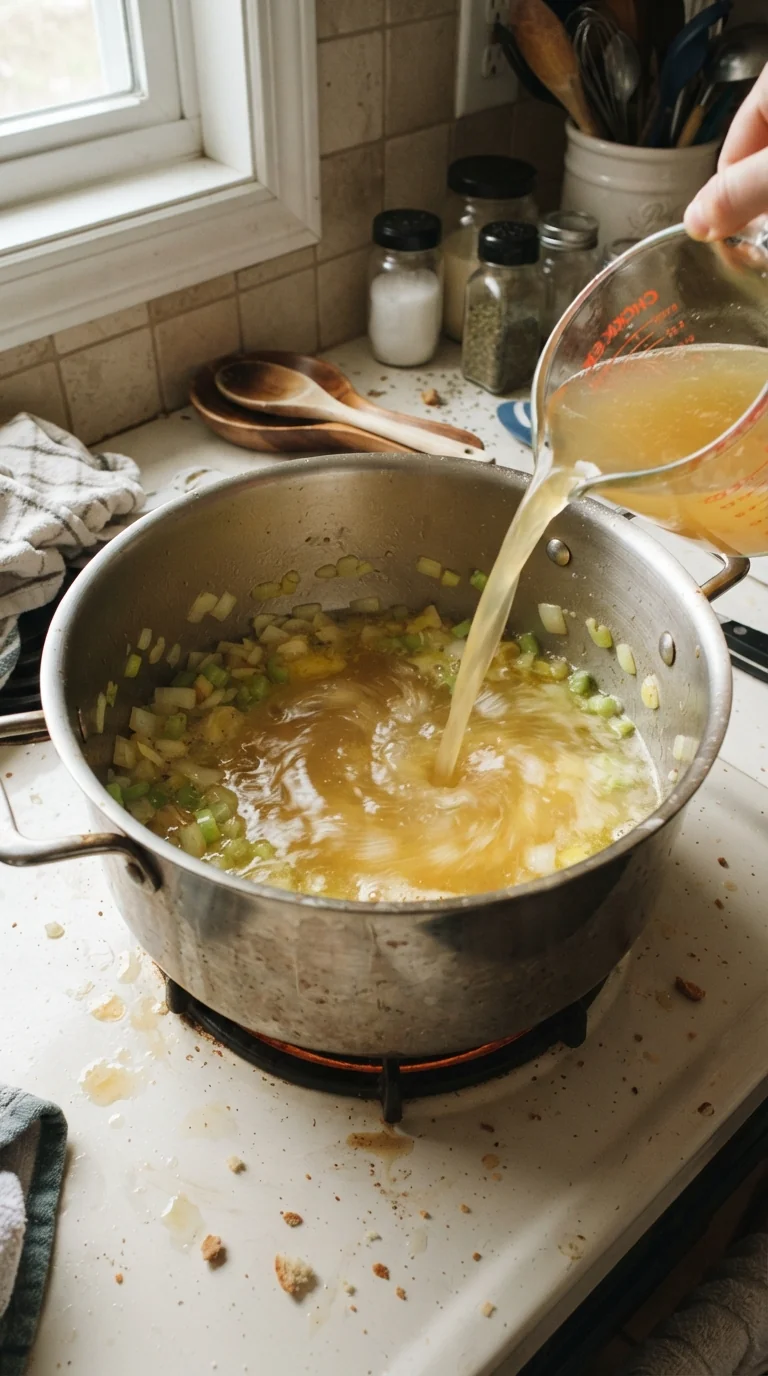 Step-by-step cooking of Creamy Garlic Parmesan Chicken Soup
