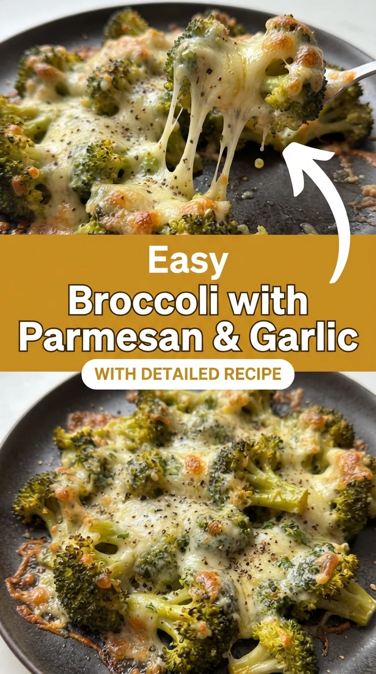 Steamed broccoli florets coated in buttery garlic sauce, sprinkled with grated Parmesan and fresh herbs on a white plate
