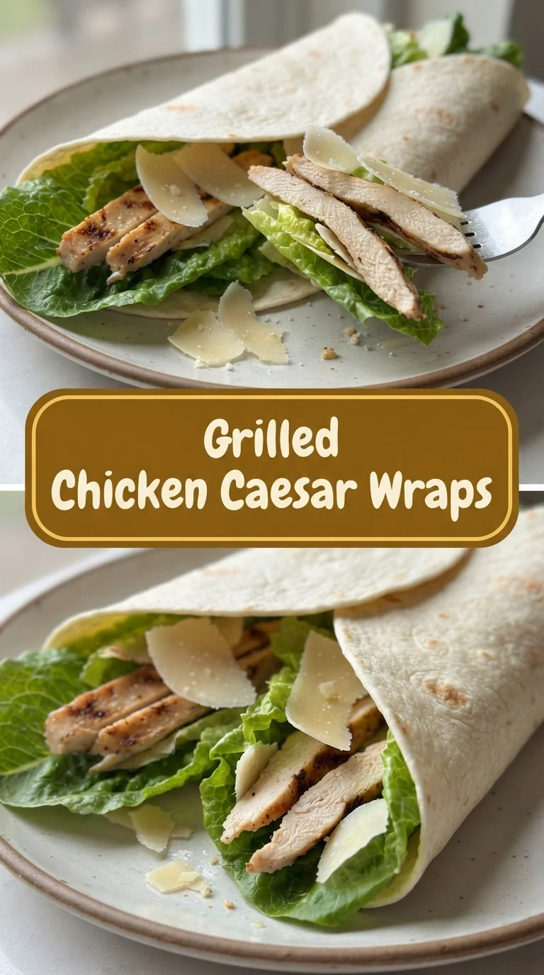 Grilled chicken Caesar wrap with romaine and parmesan in a flour tortilla.