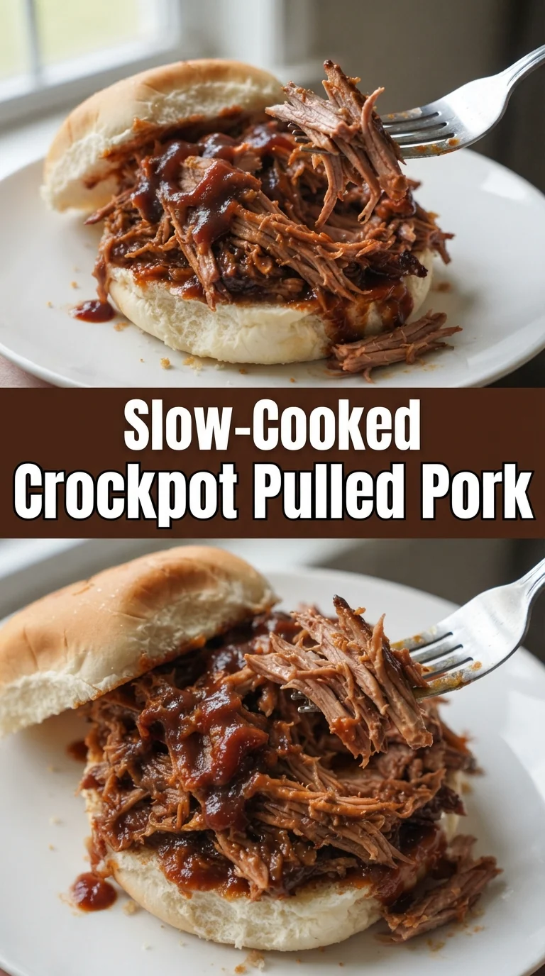 Shredded smoky pulled pork resting in its cooking sauce, ready for sandwich filling.