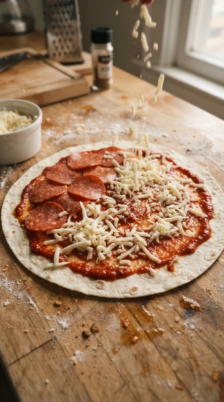 Step-by-step cooking of Crispy Tortilla Cheese Pizza