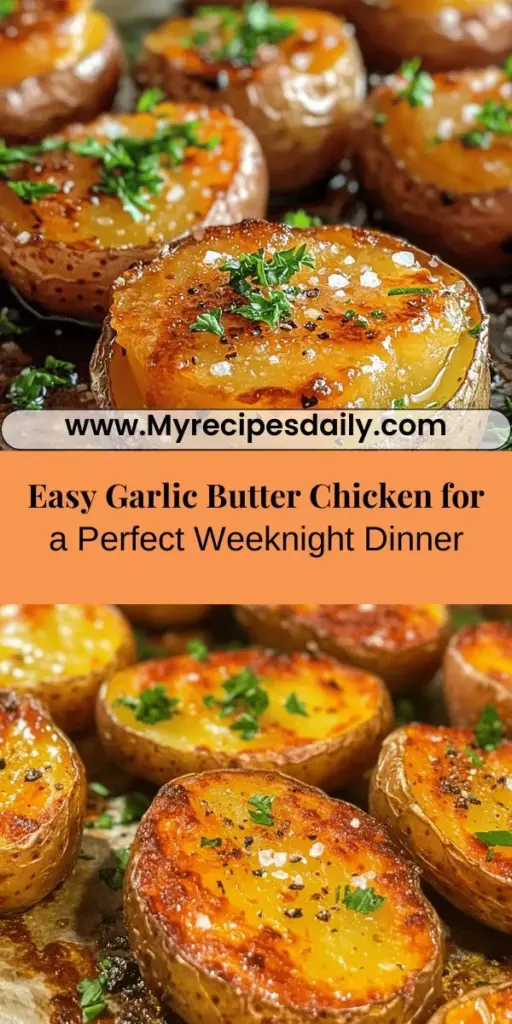 Discover the mouthwatering flavors of Garlic Butter Chicken! This quick and easy recipe features juicy chicken breasts cooked to perfection in a rich garlic and butter sauce. Perfect for busy weeknights or special occasions, it's versatile enough to pair with any side. Impress your family and friends with this delightful dish that will have everyone asking for seconds. Try it today for a satisfying meal! #GarlicButterChicken #EasyRecipes #ComfortFood #MealPrep #DinnerIdeas #CookingAtHome