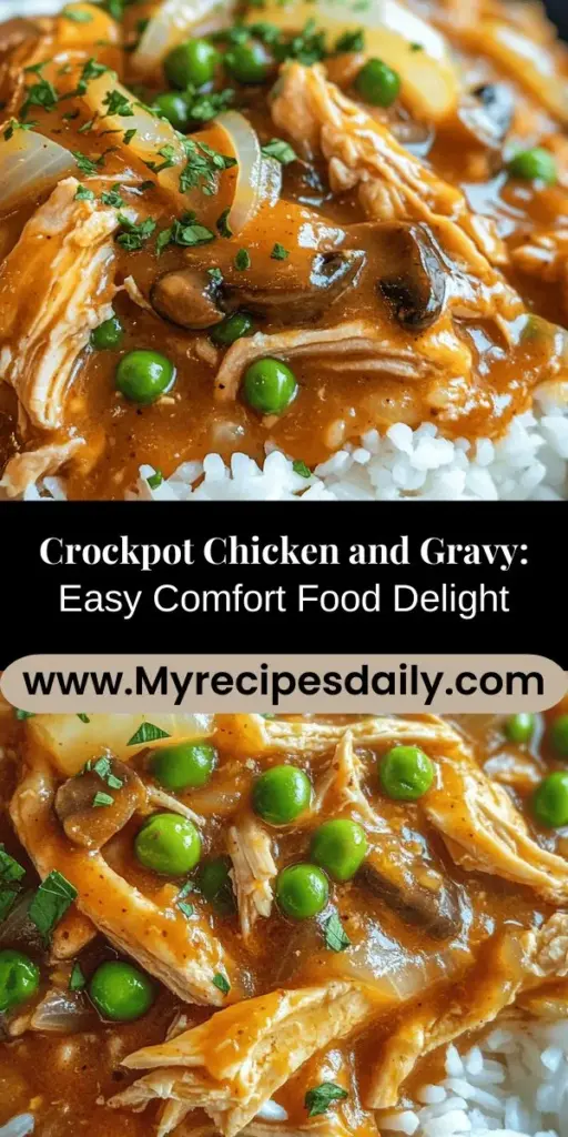 Discover the ultimate comfort food with Savory Crockpot Chicken and Gravy Delight! This easy, hearty recipe combines tender chicken breasts, creamy chicken soup, and flavorful ranch dressing, all cooked to perfection in your crockpot. Perfect for busy weeknights, this dish pairs beautifully with rice, mashed potatoes, or steamed veggies. Warm up and indulge in a delightful meal that nourishes both body and soul. #CrockpotRecipes #ComfortFood #ChickenDinner #EasyMeals #SlowCooking